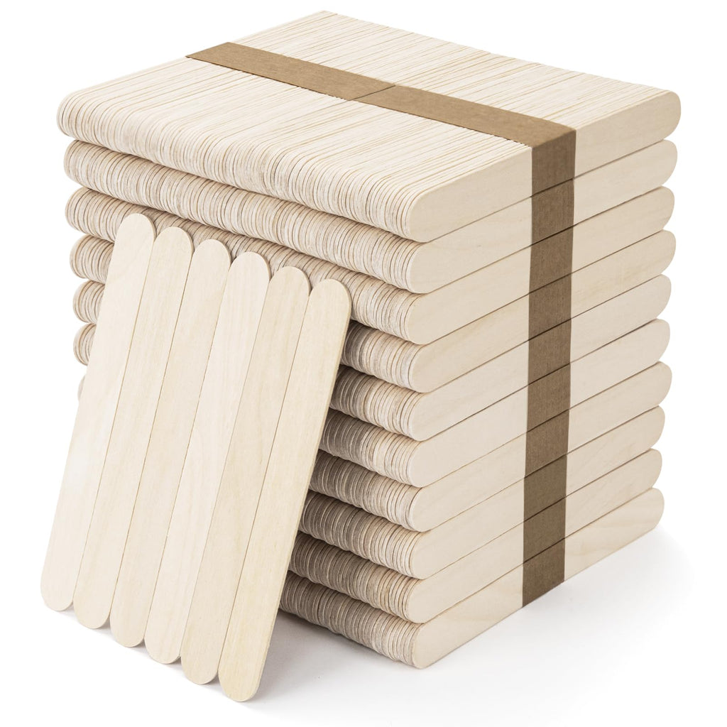 WISYOK 1000 Pcs Wooden Popsicle Sticks for Crafts, 6 Inch Wooden Craft Sticks, Wide Lollipop Sticks, Treat Sticks Ice Pop Sticks for Creative Designs or Kids Education, Home Art Projects