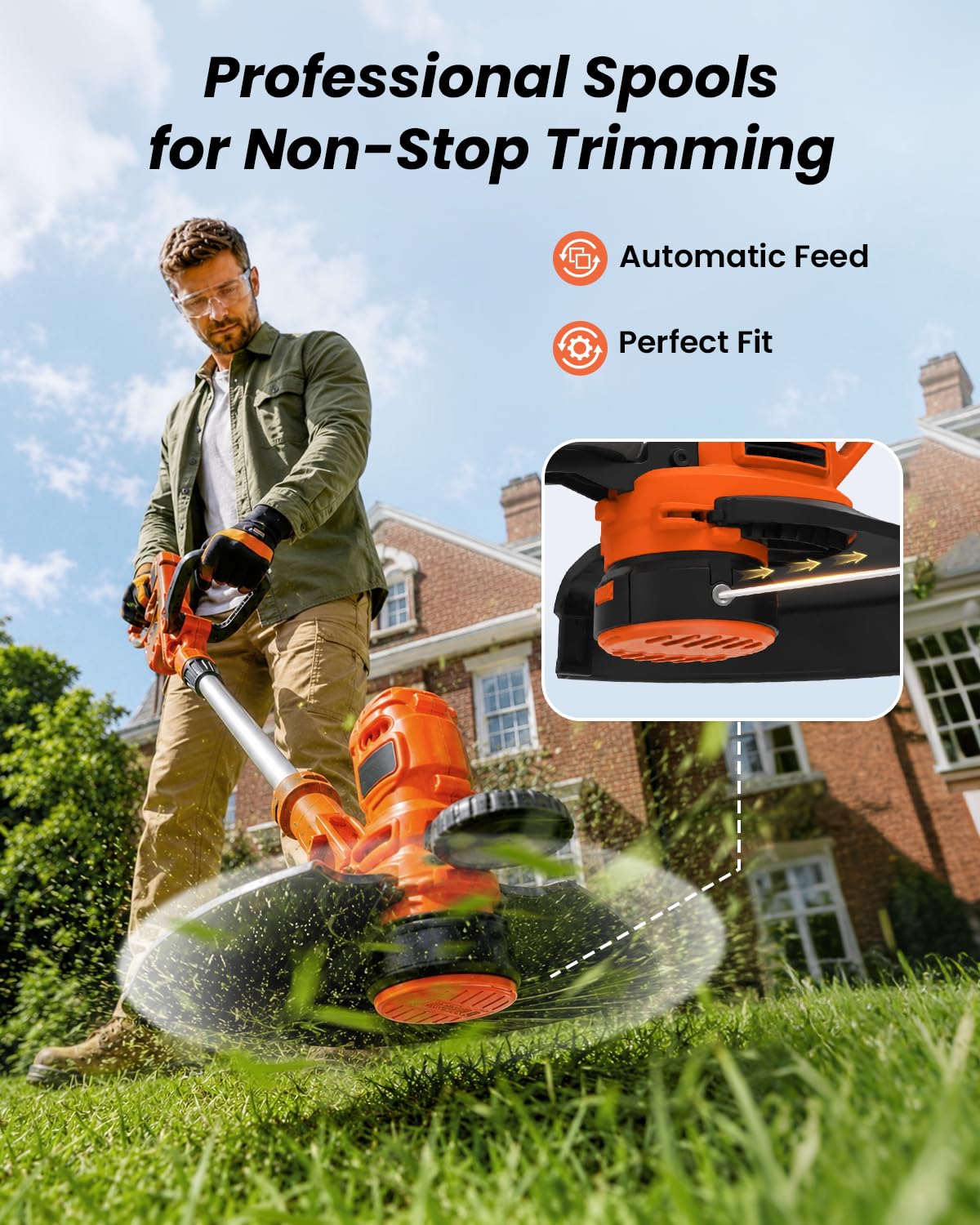 Weed Eater String Compatible with Black+Decker, AF-100 0.065" Weed Wacker String Refill 360ft Automatic Feed String Trimmer Replacement Line Spool for Black&Decker (12Spools + 3Caps+3Springs)