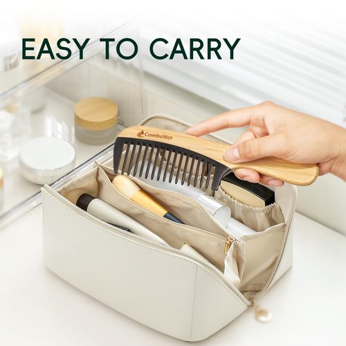 Bamboo Detangling Comb, Anti Static Comb for Curly, Thick, Think Hair & Beard, Eco-Friendly Durable Bakelite Infused Hair Comb for Women,Men (Wide Tooth with Handle)
