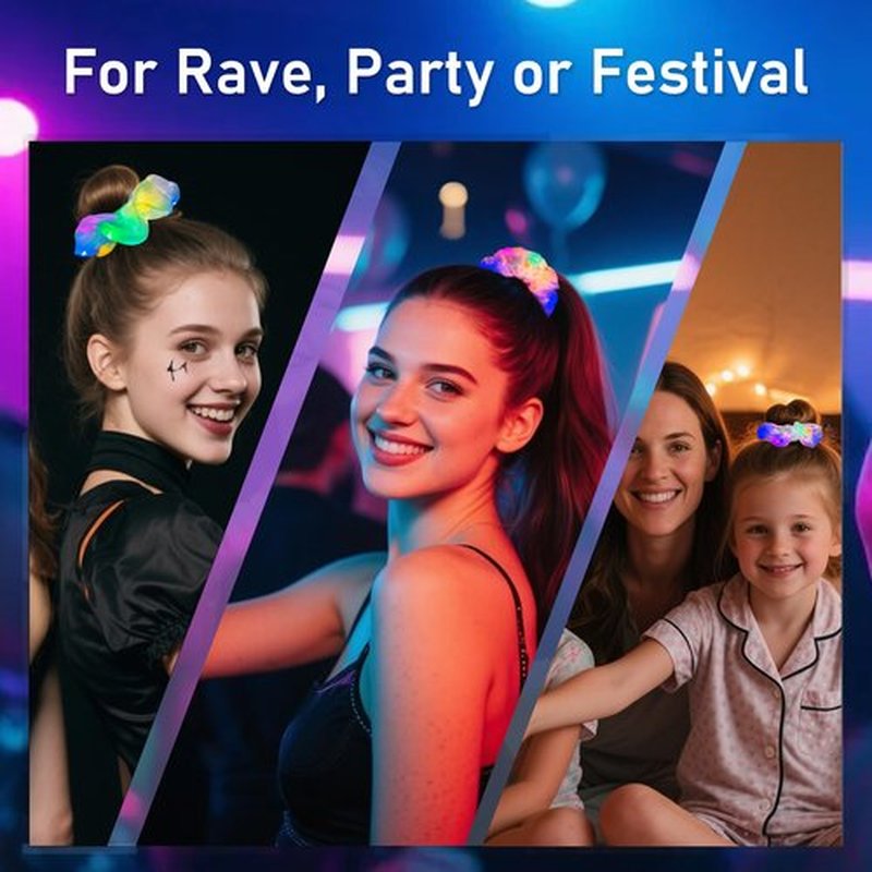 8 PCS Light up Hair Scrunchies, 3 Glow Modes, Hair Accessories for Women & Girl, Glow in the Dark Party Supply for Birthday Festival Rave Concert