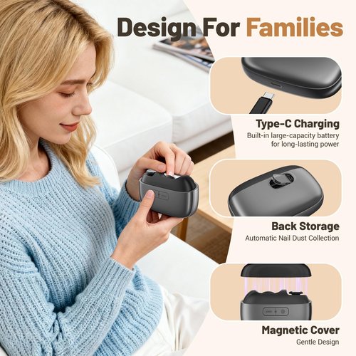 Electric Nail Clipper, Upgraded 3 in 1 Electric Polishing Automatic Nail Clippers with Magnetic Lid USB Rechargeable ，Portable Smart Nail Clipper for Thick Toenails Seniors, Adults (Gray)