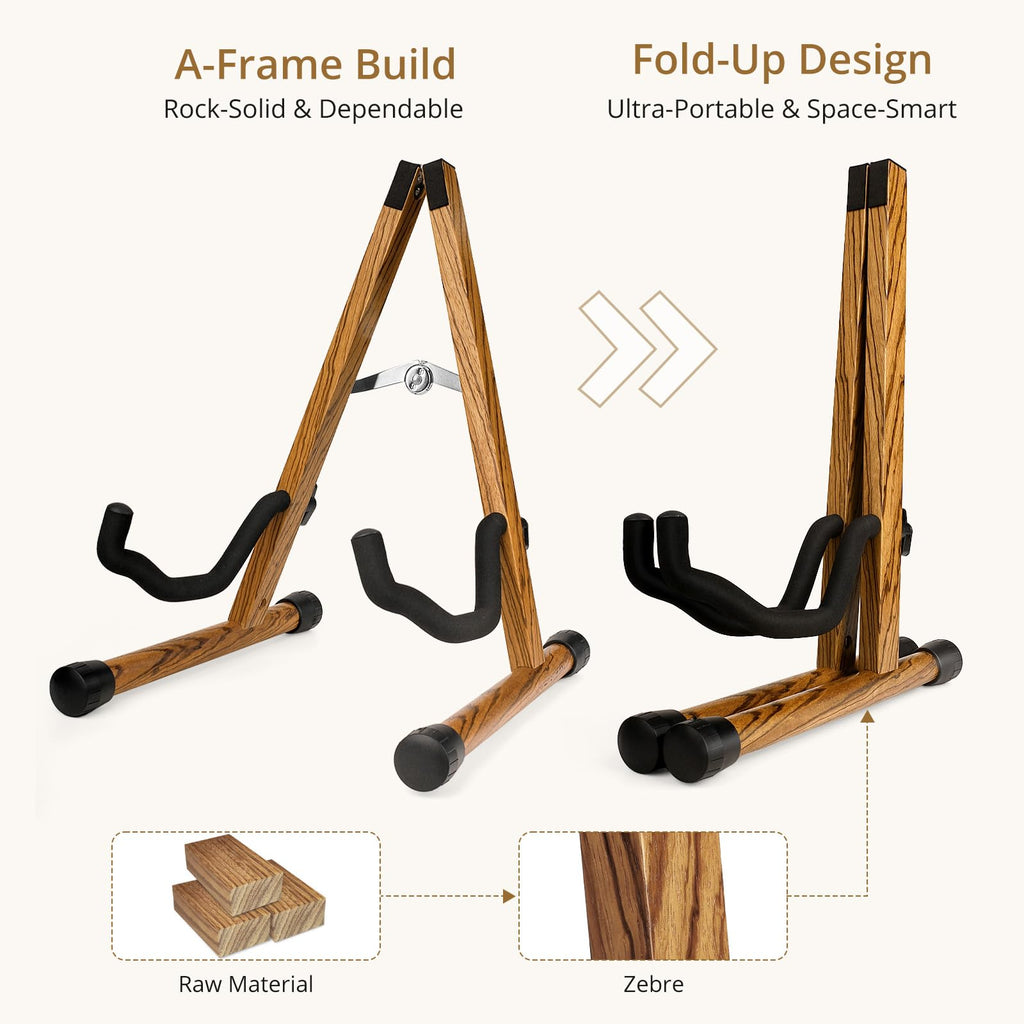 MUSO Guitar Stand,Acoustic Guitar Stand,Wood Classical Electric Guitar Stand,Foldable Bass Guitar Stand,Guitar Accessories also fit Bass,Violin,Ukulele(Zebra Color)