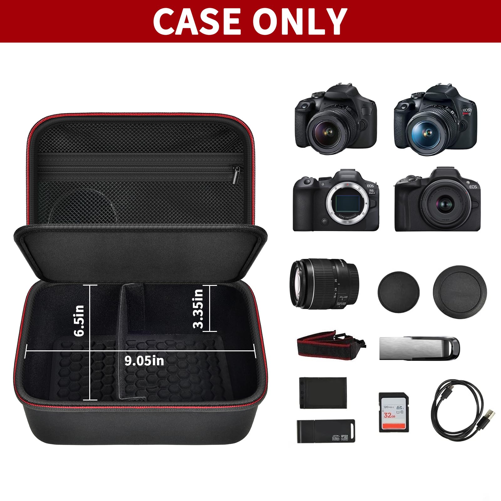 GWCASE Shockproof Lightweight Crossbody Bag for Canon T7/R50/R50V/R100 Mark II/R10/R5/R6 - Exact Fit EVA Case Holds Camera + SD Card, Battery & Charging Gear, L-Box Only