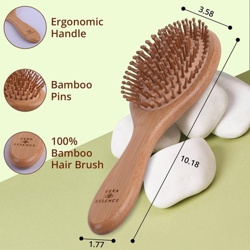 Bamboo Brush for Hair Growth - Natural Bristle Detangling Brush with Wooden Paddle | Reduces Breakage & Massages Scalp - Ideal for All Hair Types