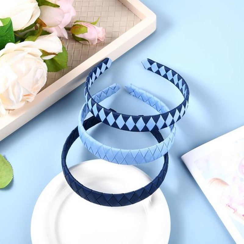 DEEKA 3 PCS Woven Headband Uniform Headband Hair Accessories Grosgrain Ribbon Weaved Hair Band for Women Girls Teens Football Softball Cheer Sports (Navy Blue&Light Blue)