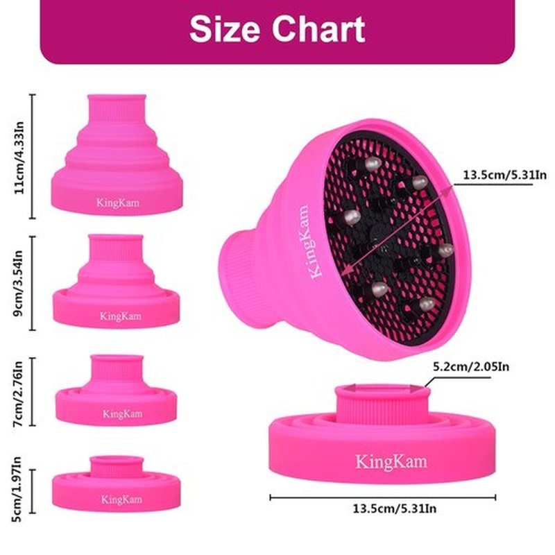 Collapsible Silicone Hair Dryer Diffuser - Travel-Friendly Design for Easy Storage | Fits Most Dryers (1.575-1.968 Inch) - Pink