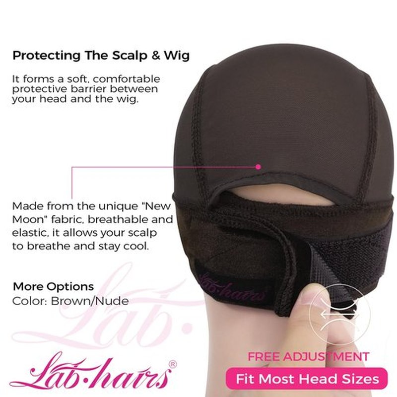 Labhairs Wig Grip Cap with Lace Edge – Non Slip Adjustable Wig Cap with Grip Band for Women, Glueless Breathable Under Wig Cap for Natural Hairline, One Size Fits All, Brown