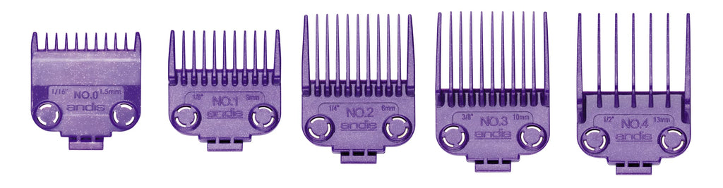 Andis 01410 Professional Master Clipper Guards - Dual Magnet Comb Set – Small, fits for MBA, MC-2, ML, PM- & PM-4, Waterproof – Purple, Set of 5 (Pack of 6)