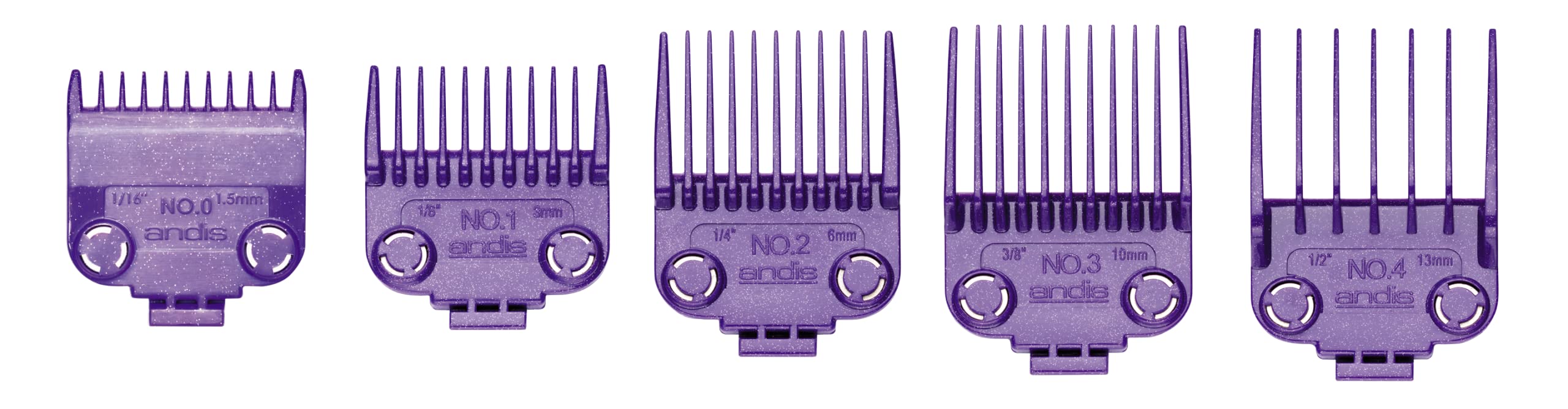 Andis 01410 Professional Master Clipper Guards - Dual Magnet Comb Set – Small, fits for MBA, MC-2, ML, PM- & PM-4, Waterproof – Purple, Set of 5 (Pack of 6)