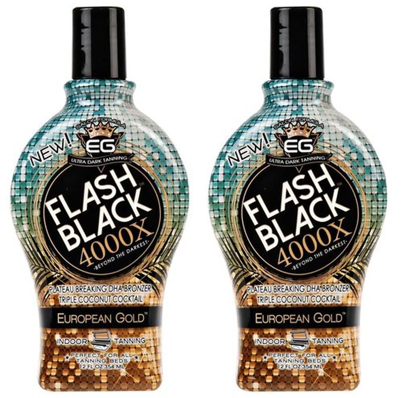 2-Pack European Gold Flash Black 4000X Indoor Tanning Lotion with Time-Release DHA Bronzers Tanning Bed Lotion and Outdoor Sun Tan lotion 12 fl oz