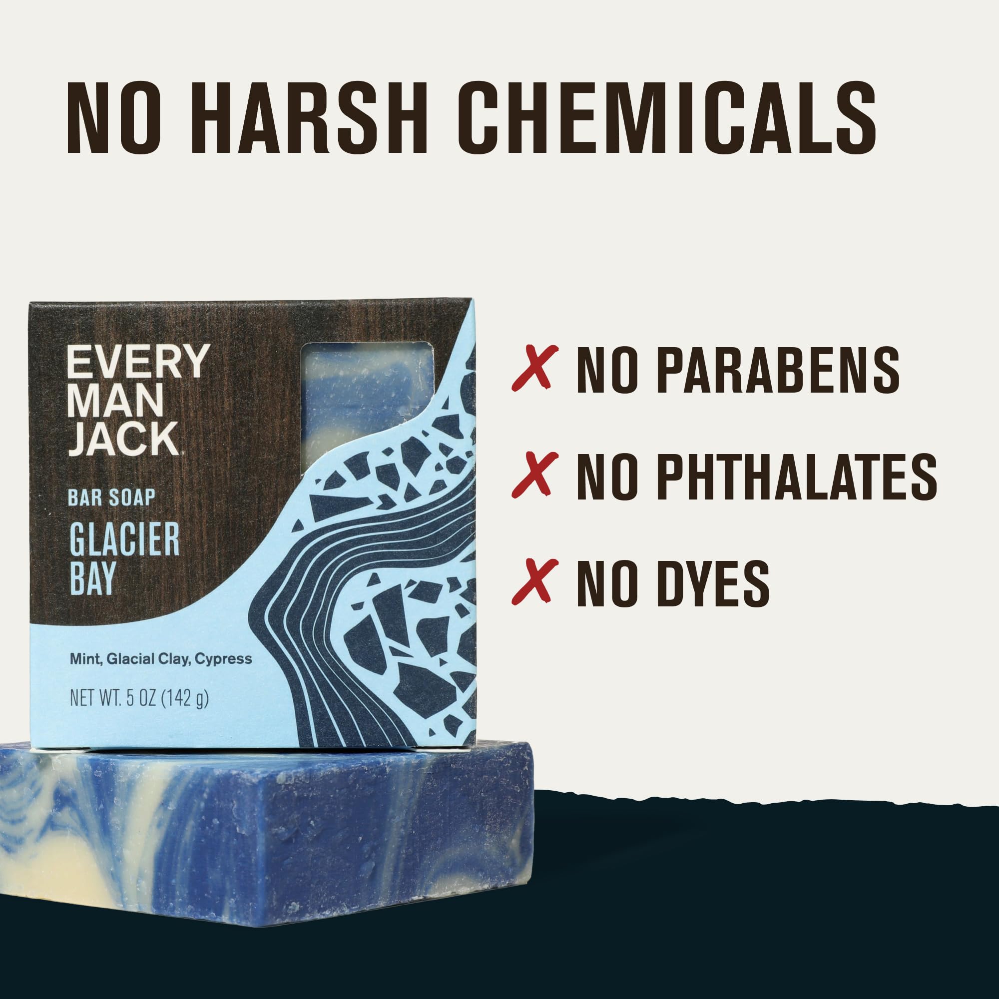 Every Man Jack Cold Plunge Mens Bar Soap - Glacier Bay Scent with notes of Uplifting Mint, Cypress, and Cooling Glacier Clay - Deeply Cleans, Hydrates with Naturally Derived Ingredients - 5oz 2 Pack