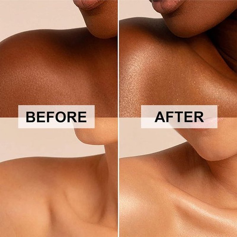 Corlo Body Shimmer Oil Liquid Glitter Face Luminizer Glow Highlighter Waterproof Long Lasting Moisturizing Luminizer FaceProm Party Makeup Brush Include(Rose Gold, Body Oil)