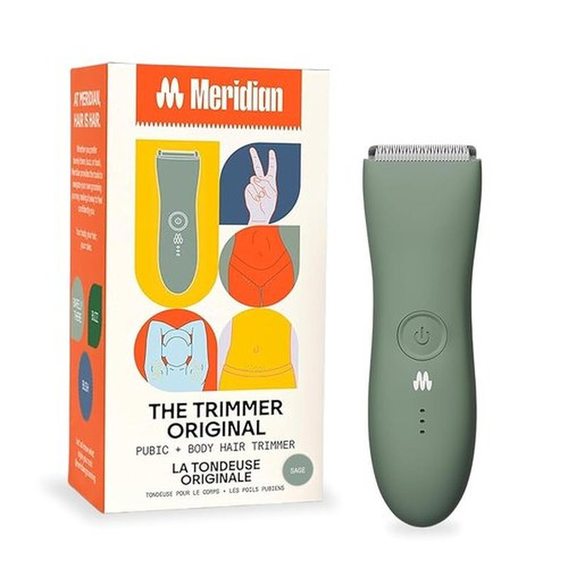 MERIDIAN Body Hair Trimmer - Waterproof Electric Shaver for Men | Rechargeable for Pubic, Chest, Legs & Bikini - Sage