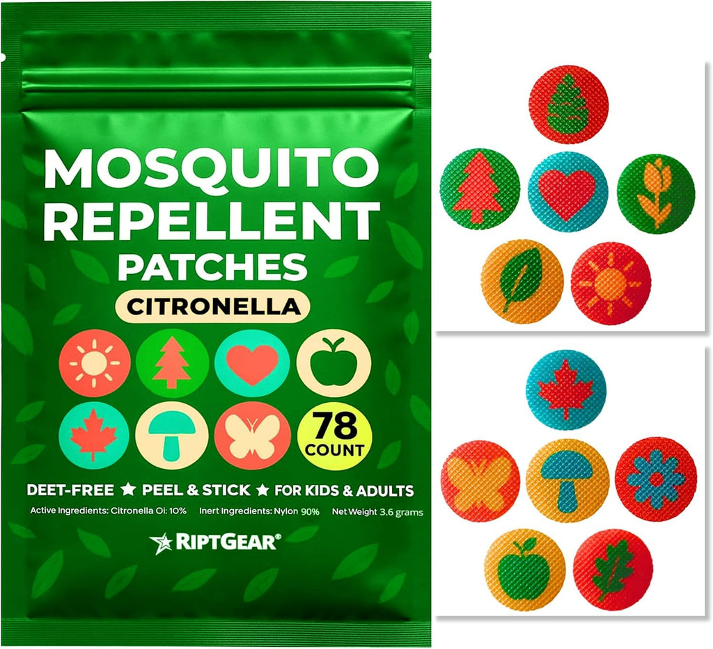 RiptGear Natural Mosquito Patch Stickers for Kids - Insect Citronella Oil Stickers (78 Pack)