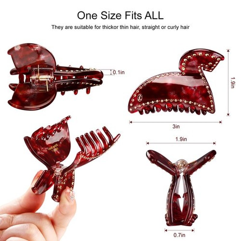 LOVIME Red Hair Clips for Women, Luxury 3 Inch Cute Claw Clips for Thin & Medium Thick Hair Girls, No Slip French Hair Clip, Durable Acetate Hair Accessories for Birthday Horse Gifts for Women