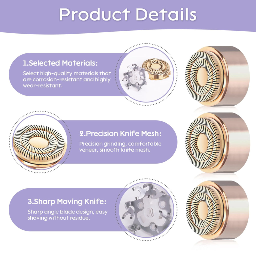 Generation 3 Facial Hair Remover Replacement Heads for Finishing Touch Flawless,Double Precision Blades Replacement Heads Compatible with Finishing Touch Flawless Gen 3,Pack of 3.
