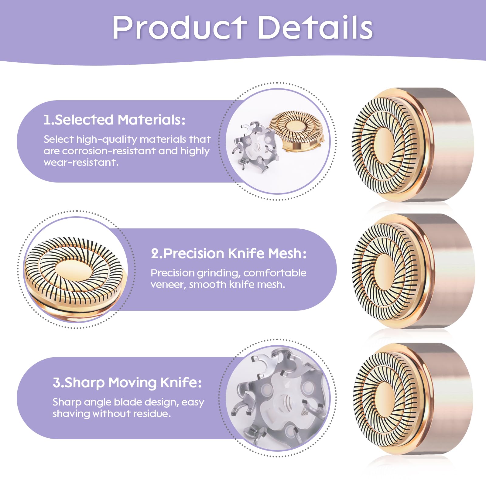 Generation 3 Facial Hair Remover Replacement Heads for Finishing Touch Flawless,Double Precision Blades Replacement Heads Compatible with Finishing Touch Flawless Gen 3,Pack of 3.
