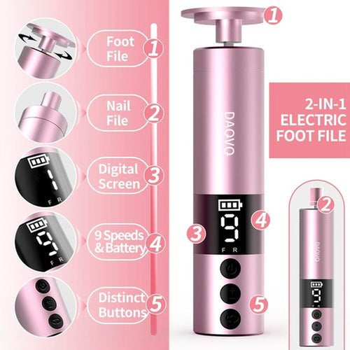 2 in 1 Electric Foot Callus Remover, USB Rechargeable Electric Foot File Grinder with 80/120 Grit Sandpaper Discs and Digital Display, Cordless Aluminum Pedicure Tools for Feet,Nail Care,Dead Skin