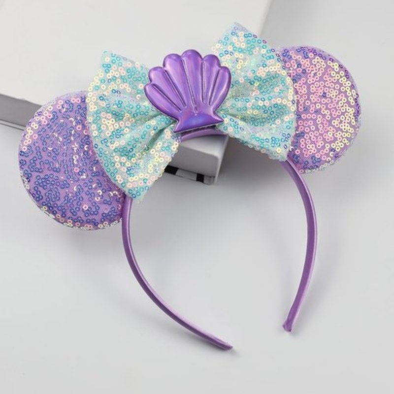 JIAHANG Mermaid Mouse Ears Headband with Sequin Bow, Seashell Hair Band Party Decoration Headwear for Women Girls