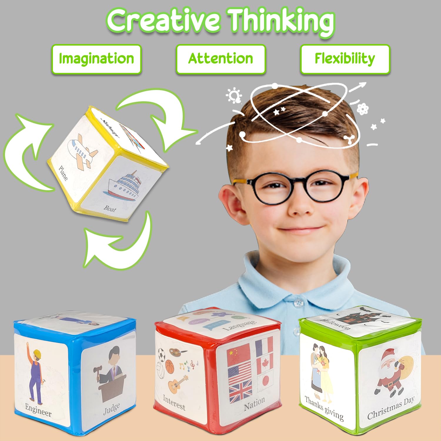 BOHEMIABY Pocket Foam Dice for Kids Playing Game for Classroom Teaching, Education Soft Story Cubes Story Dice Toys for School Learning Activities(Set of 4)