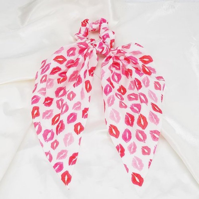 Jocbean Heart Hair Scarf Scrunchies for Women Pink Red Hair Ties Elastic Ponytail Holder Accessories for Women