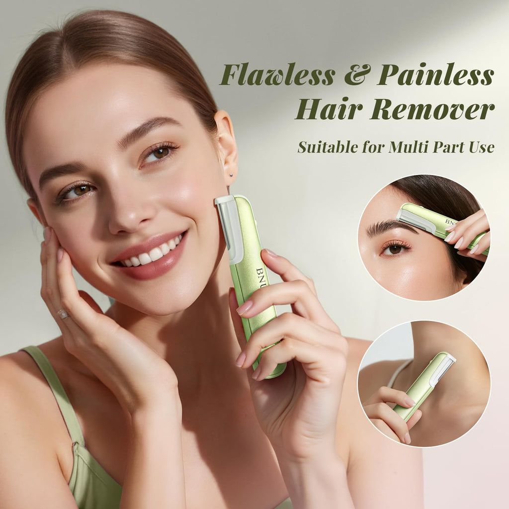 BNU Dermaplane Razor for Women, Face Razor for Women with 10 Replaceable Blades - Face Exfoliation Razor - Body Peach Fuzz Removal - Eyebrow Shaper - Sonic Edge Technology Dermaplaning Tool - Green