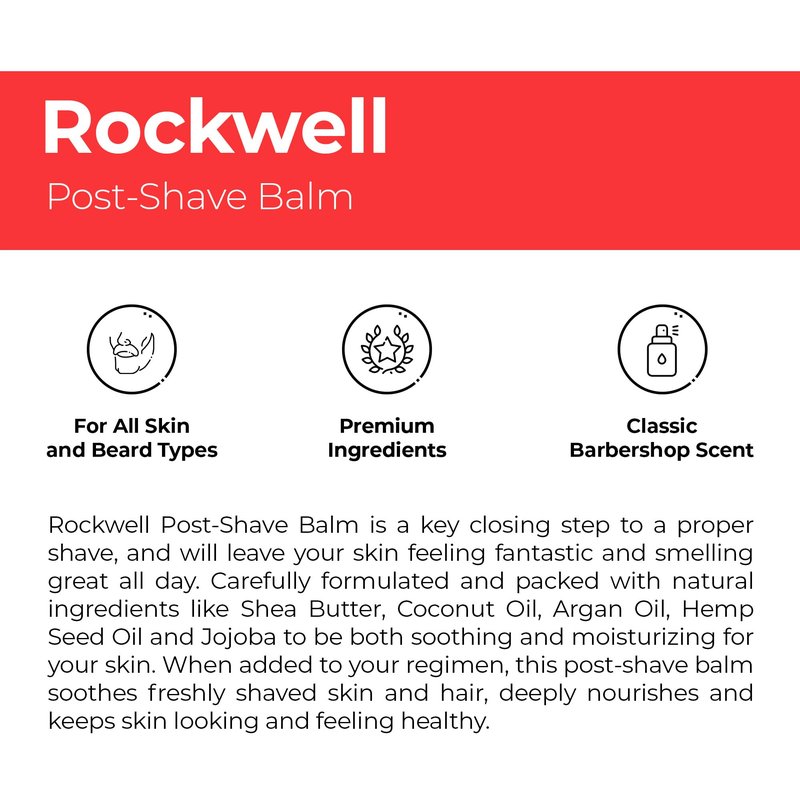 Rockwell Post-Shave Balm, Classic Barber Shop Scent | Formulated with Soothing Witch Hazel, Moisturizing Shea Butter, Natural Hemp, Coconut, Jojoba & Argan Oil | Ideal for All Skin Types