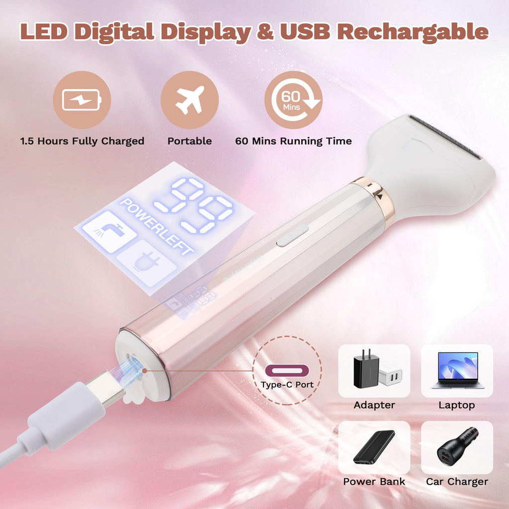 Electric Razors for Women, 5 in 1 Bikini Trimmer for Women, Wet/Dry Electric Shaver, Painless Womens Razor Shavers, Facial Hair Removal for Face Nose Eyebrow Arms Armpit Legs Pubic Area