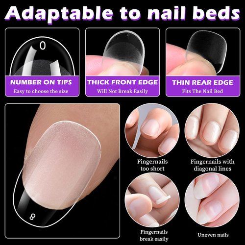 LoveOurHome 600pc Extra Short Oval Nail Tips Clear Fake Nails XS Round Almond Gel Nail Tips Full Cover Acrylic Nails Clear Press on Nails Short Oval 15 Size False Fingernail for Gel Nail Extension