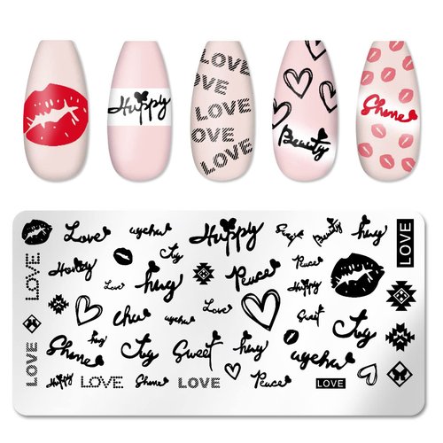 SILPECWEE 6 Pieces Nail Stamping Plate Valentine's Day Nail Stamps Heart Nail Art Stamping Kit Holiday Nail Template Plates Nail Art Supplies