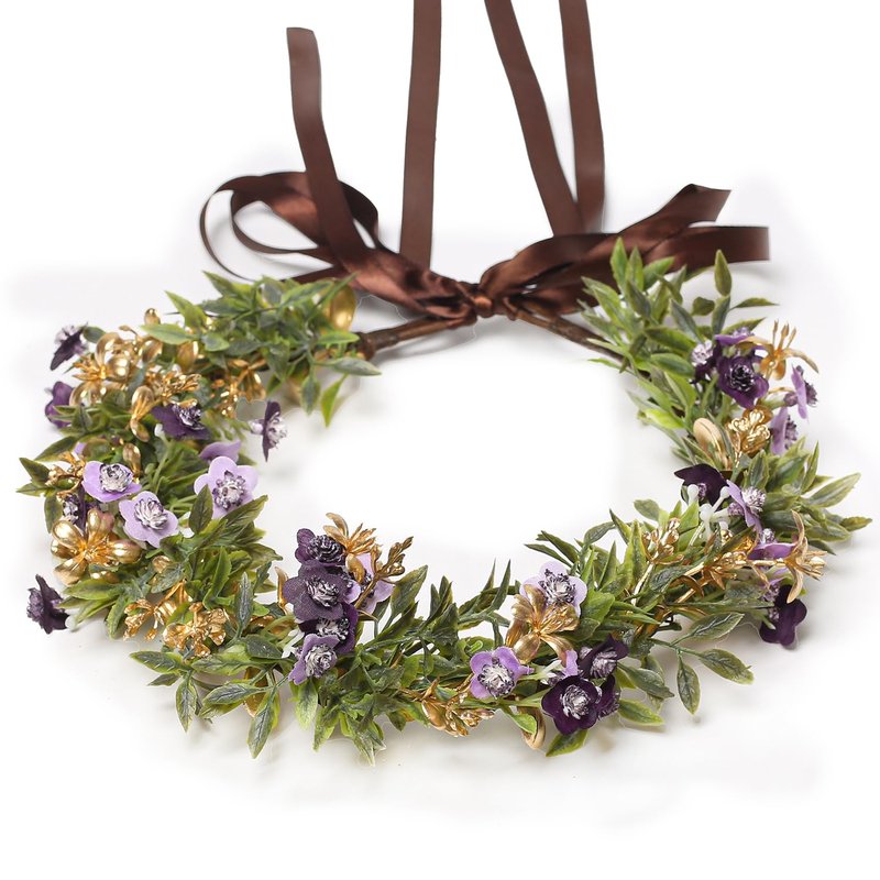 Yili Maizi Handmade Purple Flower Crown Headband Floral Headpiece Fairy Hair Wreath Flower Hair Accessories for Girls Weeding Bride Cosplay Party