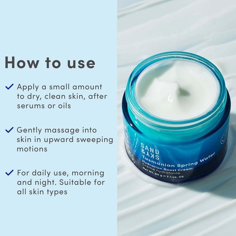 Sand & Sky Face Moisturizer Hyaluronic Acid Gel Cream - Tasmanian Spring Water Hydration Boost, Lightweight Water Cream for Dry Skin, Red Algae Skin Barrier Protection, Australian Skincare, 1.7 oz