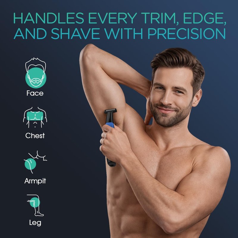 VOYOR Beard Trimmer for Men - Cordless Electric Razor with Adjustable Length Combs | All-in-One Grooming Kit (Blue)