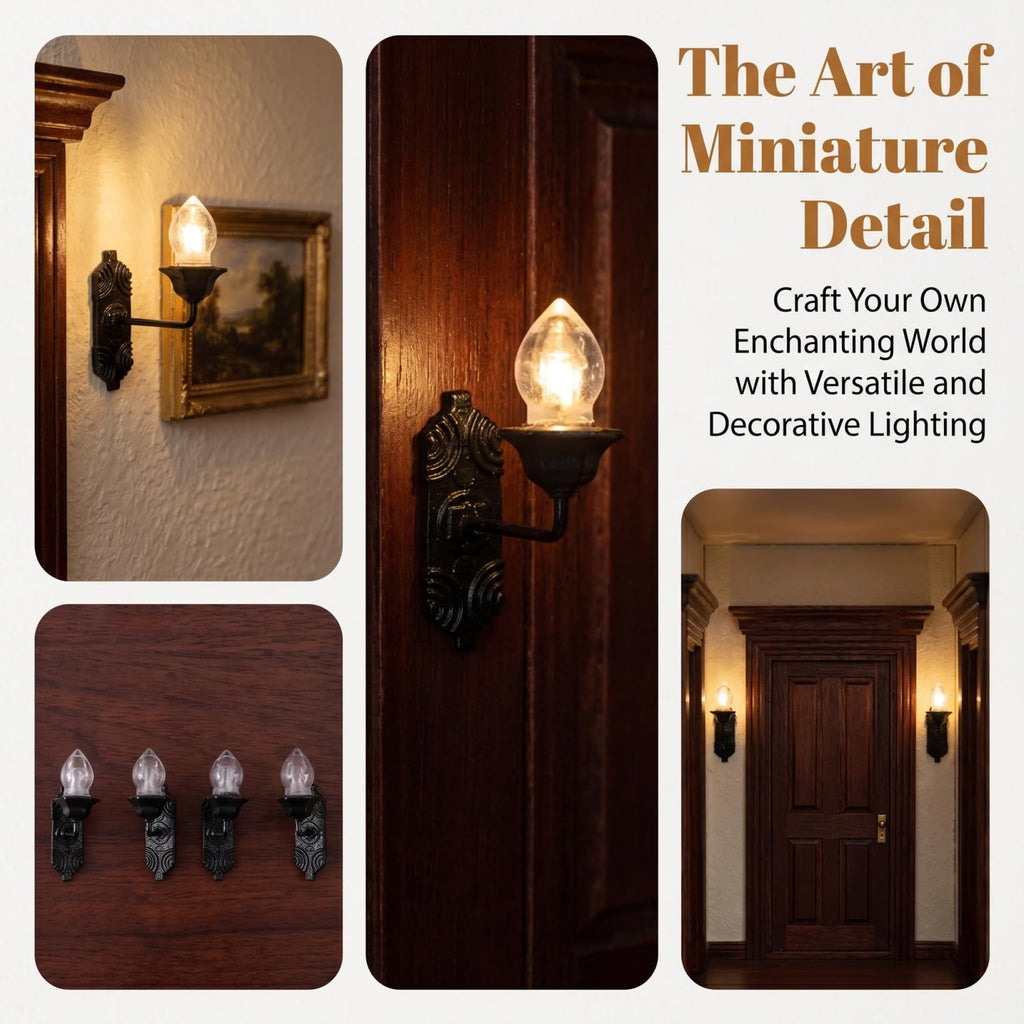 Housoutil Dollhouse Miniature Wall Sconces, 5PCS Dollhouse LED Wall Lamp, ABS Mini Decor Lamp,Black Decor Outdoor Lights Sand Table Lighting Toy for DIY Living Room Mini Toy Models