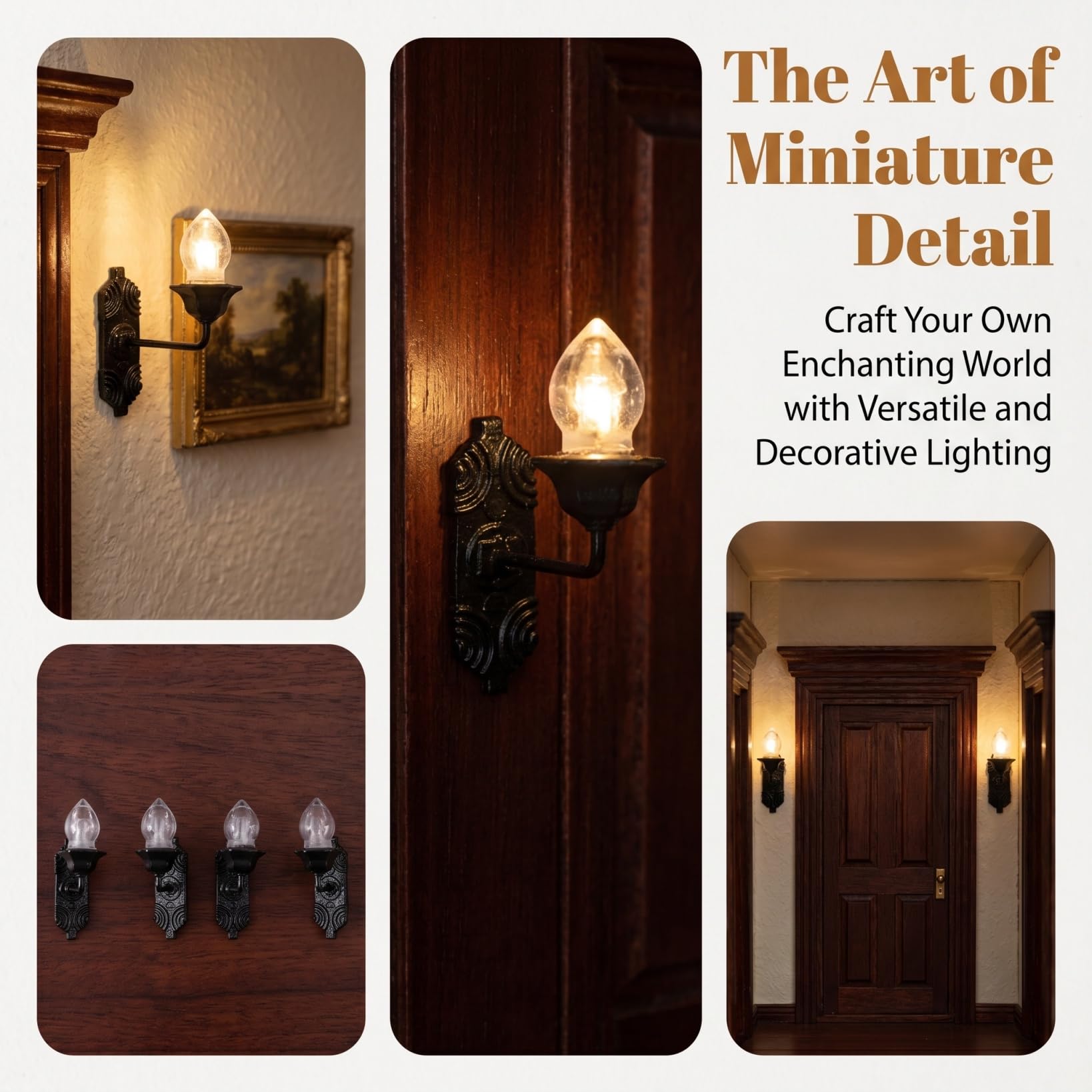Housoutil Dollhouse Miniature Wall Sconces, 5PCS Dollhouse LED Wall Lamp, ABS Mini Decor Lamp,Black Decor Outdoor Lights Sand Table Lighting Toy for DIY Living Room Mini Toy Models