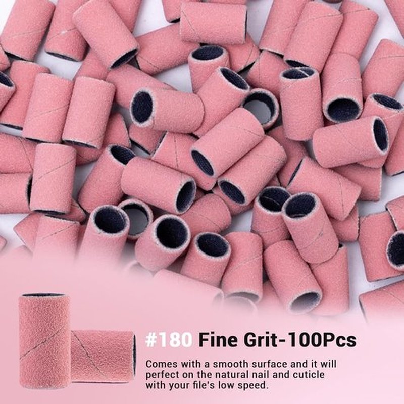 MelodySusie Nail Drill Bits - 100 Pcs Sanding Bands for Acrylic & Gel Manicures | 180 Fine Grit