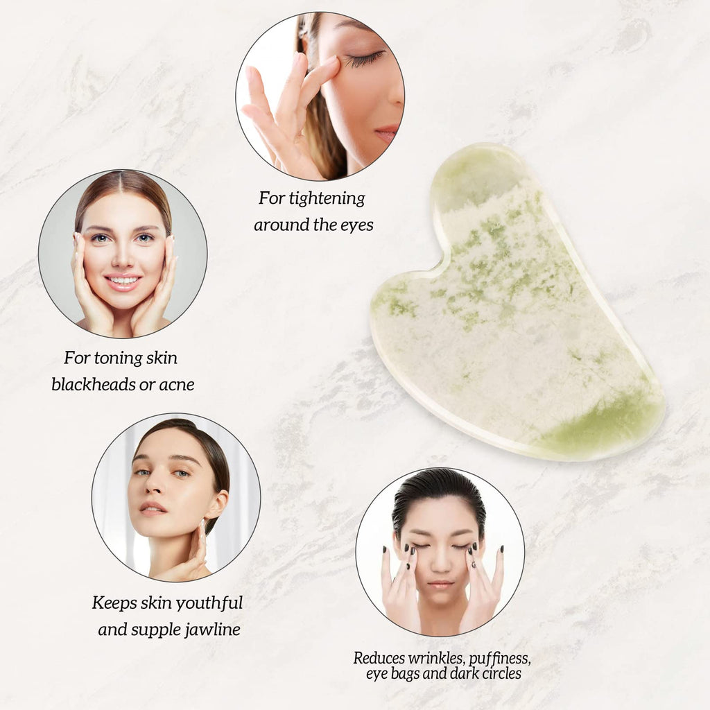 XYZBSTAR Gua Sha Facial Tools Set of 3 Guasha Massage Tool Jade Gua Sha Scraping Massager for Face,Neck, Eyes and Body,Jade Stone Guasha Board 3 Packs (Jade Set of 3)