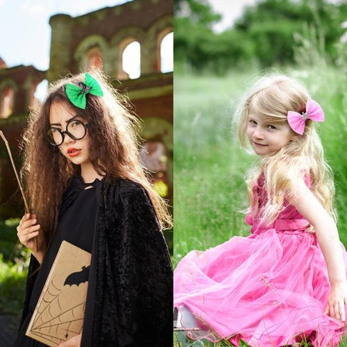2 PCS Pink Green Hair Bow Clips for Women Girls Princess Witch Hair Accessories
