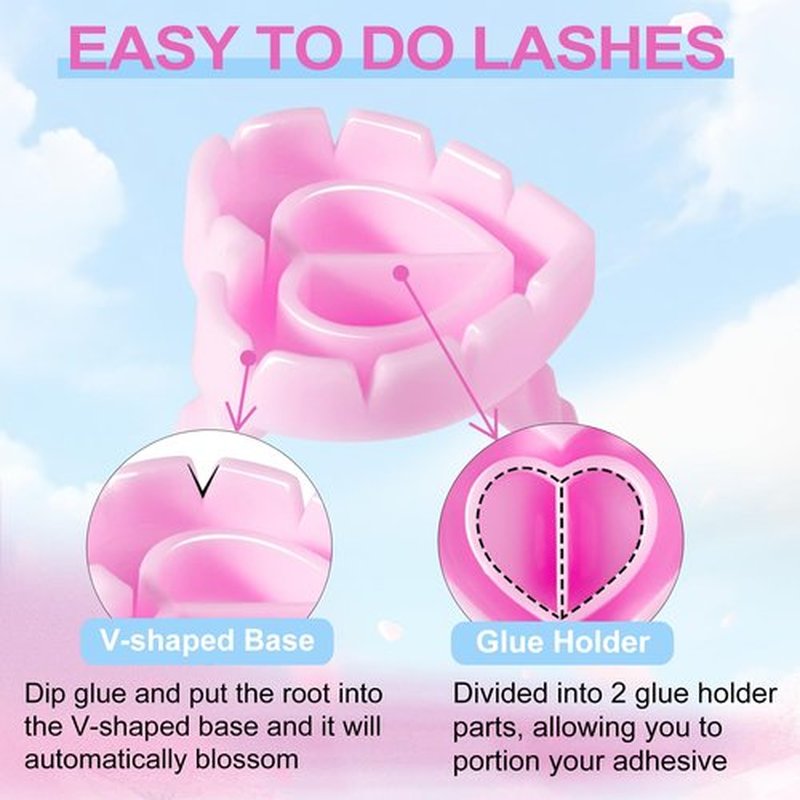 NXJ INFILILA Glue Rings for Eyelash Extensions 300PCS Disposable Rings for Lashes Lovely Heart Shape, Makeup Plastic Nail Art Lash Glue Holder Cups for Extension Supplies Pink