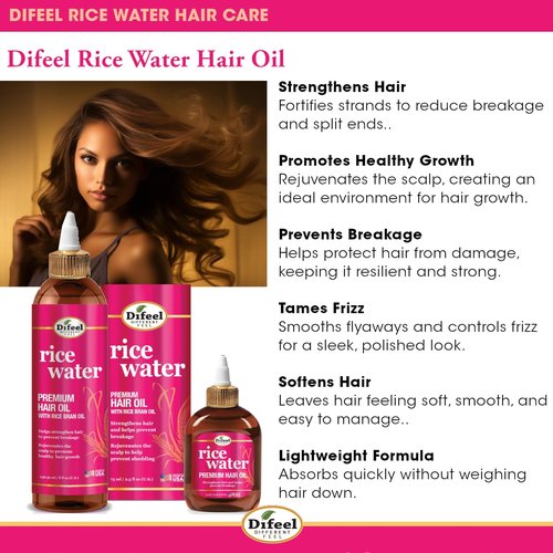 Difeel Rice Water Premium Hair Oil 8 oz. - Strengthening Rice Water Moisturizer for Hair