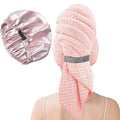 Netcken Large Microfiber Hair Towel Wrap & Satin Bonnet Set for Women, Ultra Absorbent Turban 24x42 Inches & Adjustable Night Cap for Curly Hair, Prevents Frizz & Breakage, Gifts for Women