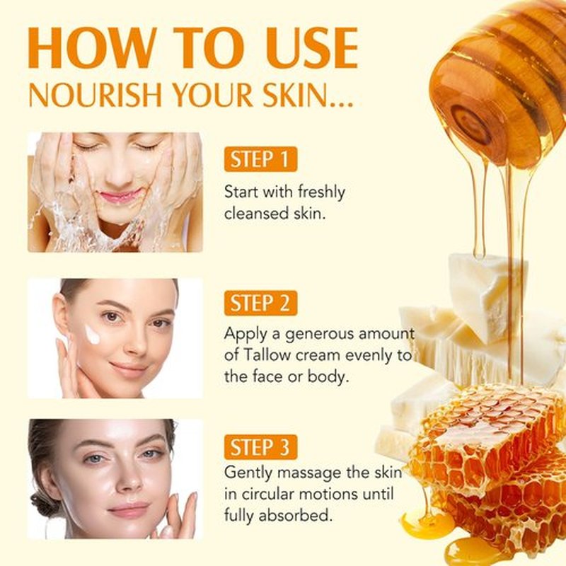 ABOUME Beef Tallow for Skin, Natural Tallow and Honey Balm - Hydrating Tallow Balm with Raw Honey and Beeswax, Beef Tallow Moisturizer, Deep Hydration For Face and Body, 4.2 OZ
