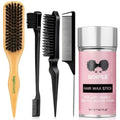 Slick Back Hair Brush Set Teasing Boar Bristle Brush, Hair Wax Stick, Edge Brushes, Rat Tail Comb, Teasing Comb, Wooden Slickback Hairbrush Accessories, Smoothing Combs for Women & Kids (5PCS)