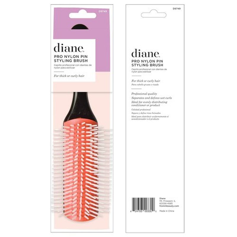 Diane Pro Nylon Pin Hair Brush - Effortless Detangling for Thick or Curly Hair | Ideal for Wet Styling