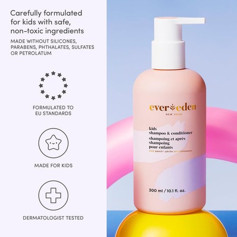 Evereden Kids Shampoo and Conditioner 2-in-1: Cool Peach, 8.5 fl oz. | Clean, Vegan, & Gentle Care for Kids | Toddler Shampoo and Conditioner for Healthy Scalp & Hair | Age 4+