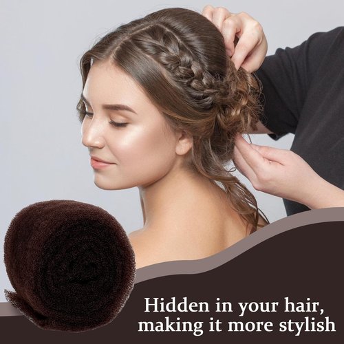 Hair Bumps for Volume Insert, Hair Sponge for Updo - Hair Mesh Filling Padding for Women - Bobby Pins - U Shape Hair Pin, Comb and Plastic Clips, Brown
