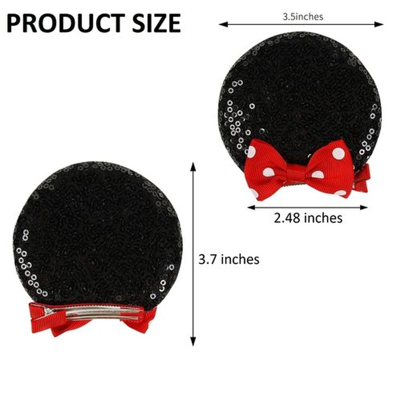 Tobeffect Mouse Ears Hair Bows Clips Glitter Mice Ears Pack Cute Hair Bow Hair Accessories for Women Costume Birthday Party Favor Black Red