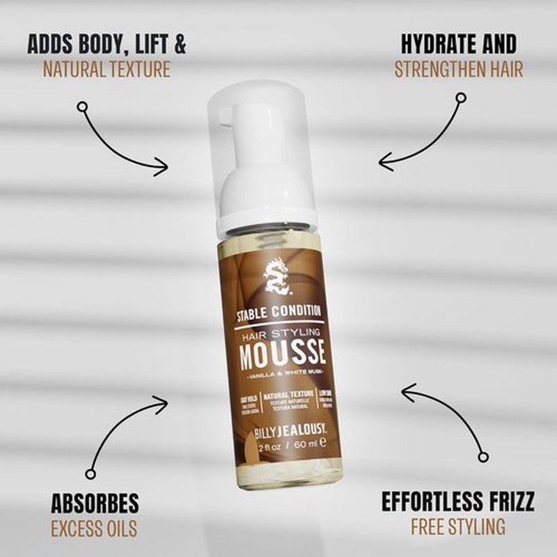 Billy Jealousy Hair Styling Mousse for Men - Light Hold, Frizz Control & Hydration | Travel Size, Vegan