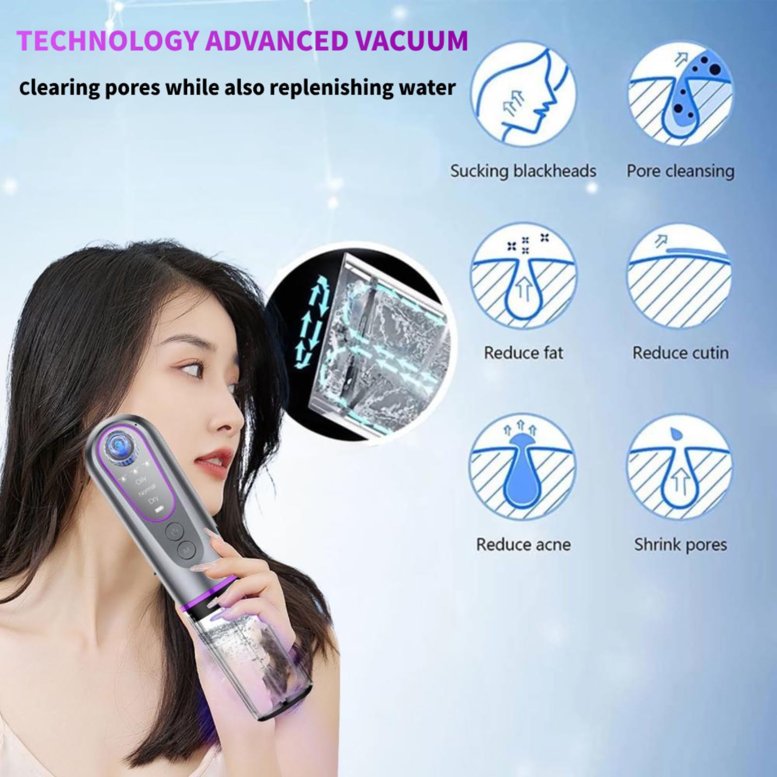Blackhead Remover Suction Pore Vacuum Hydro Facials Hydrating Pore Cleaner Machine Pimple Extractor with USB Charging Cable Beauty Device