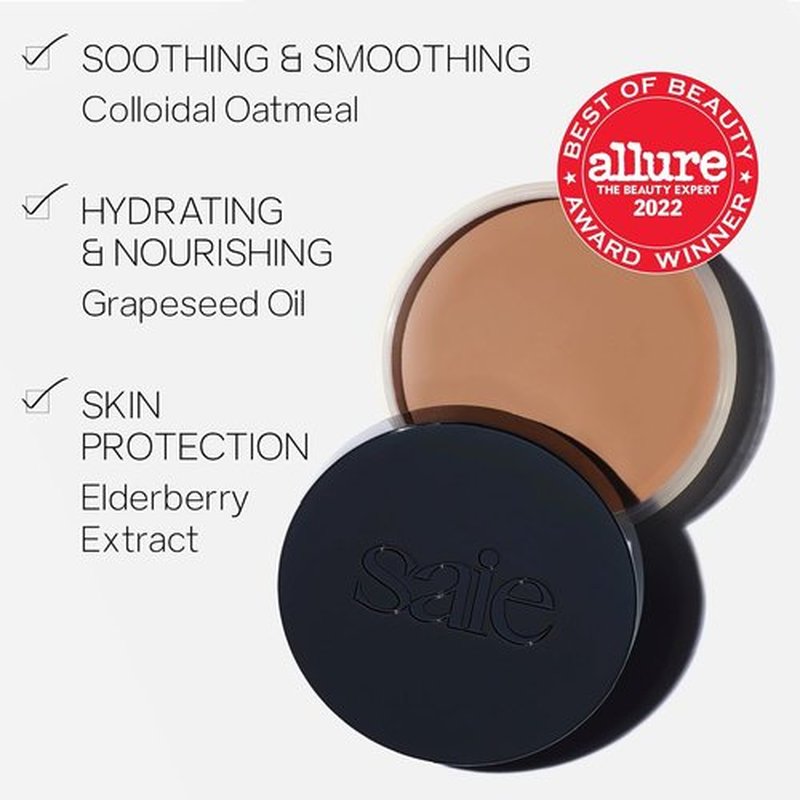 Saie Sun Melt Cream Bronzer - Buildable Balm for Effortless Sculpting - Tan Bronze (1 oz) with Vitamin C & Nourishing Ingredients